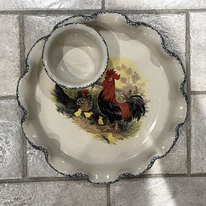 Rooster Chicken Serving Bowl/Dish with Dip Bowl Microwave & Dishwasher Safe